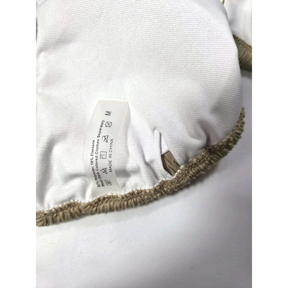 Beige Textured Bikini Set Size M Womens Triangle Top High Cut Bottom Stretch...